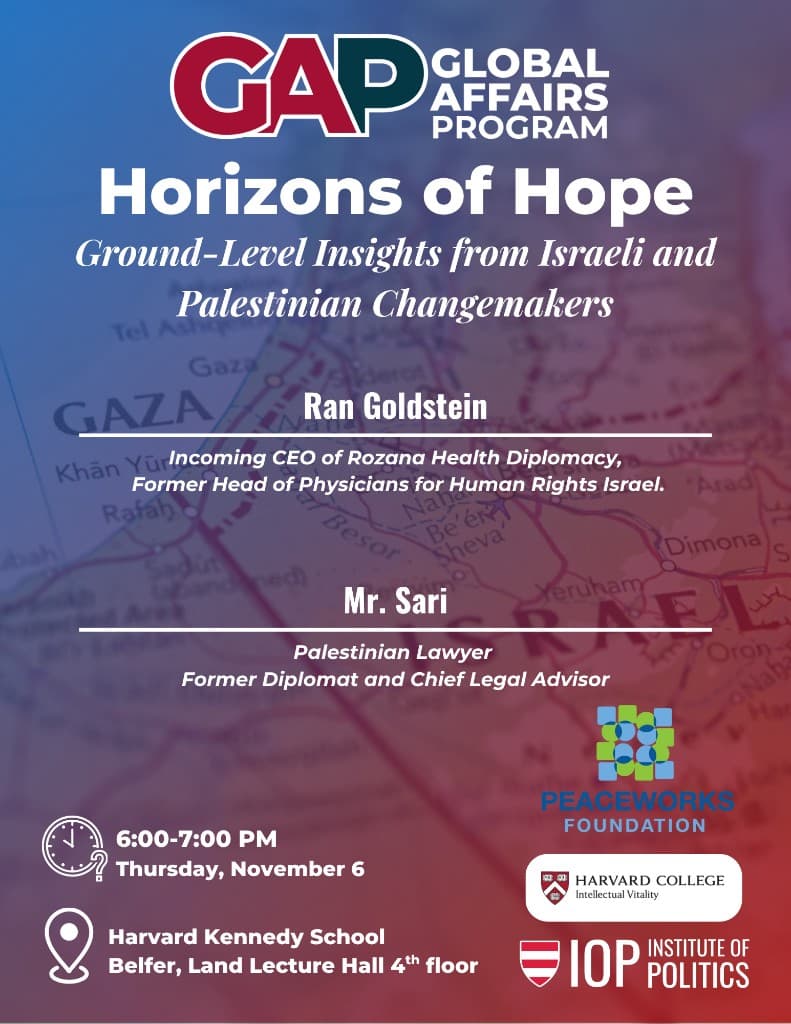 Horizons of Hope: Ground-Level Insights from Israeli and Palestinian Changemakers — event poster